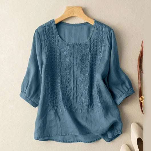 Jessica | Damen Bestickte Bluse Mit Rundhalsausschnitt