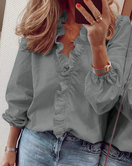 Katharina | Damen Elegante Wickelbluse Mit Rüschenbesatz