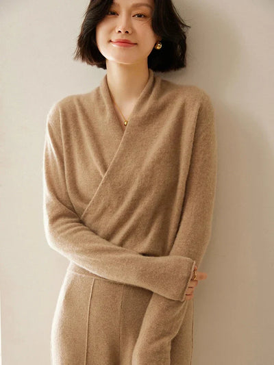 Laura | Damen Eleganter Wickelpullover Mit Überkreuztem Design