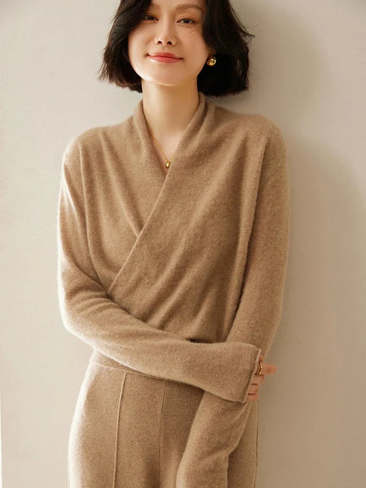 Laura | Damen Eleganter Wickelpullover Mit Überkreuztem Design