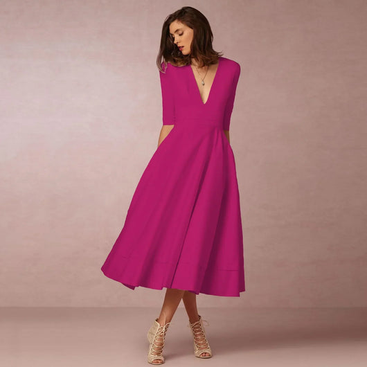 Bettina | Damen Elegantes Fließendes Midi Kleid
