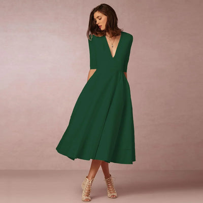 Bettina | Damen Elegantes Fließendes Midi Kleid