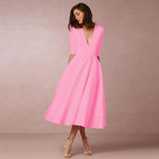 Bettina | Damen Elegantes Fließendes Midi Kleid