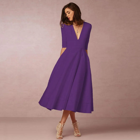 Bettina | Damen Elegantes Fließendes Midi Kleid