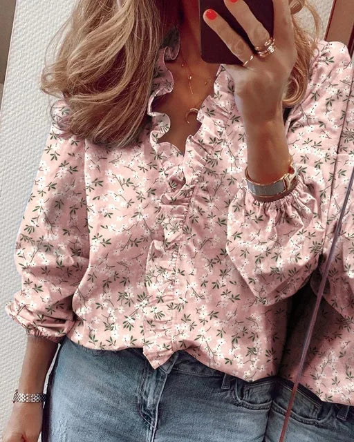 Katharina | Damen Elegante Wickelbluse Mit Rüschenbesatz