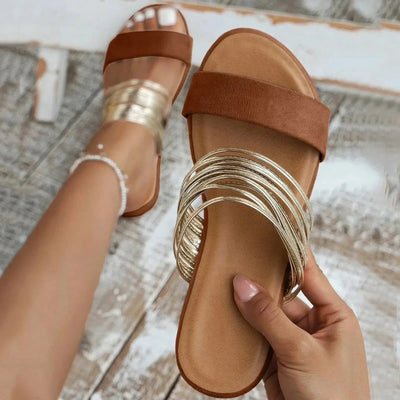 Jasmin | Damen Slip On Flache Sandalen Mit Doppelriemen