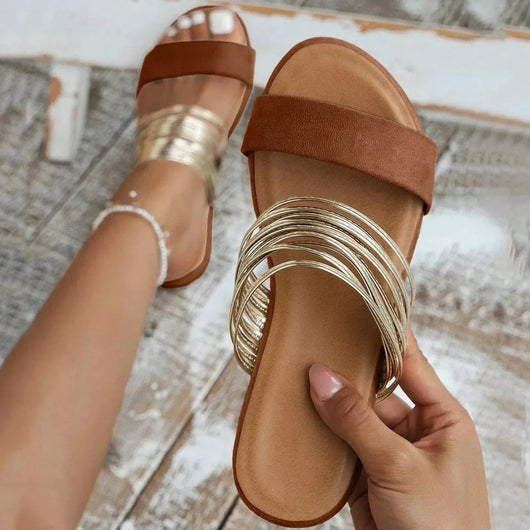 Jasmin | Damen Slip On Flache Sandalen Mit Doppelriemen