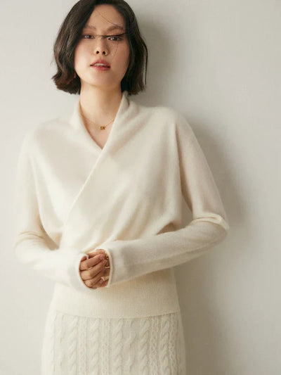 Laura | Damen Eleganter Wickelpullover Mit Überkreuztem Design