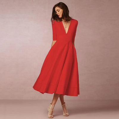 Bettina | Damen Elegantes Fließendes Midi Kleid