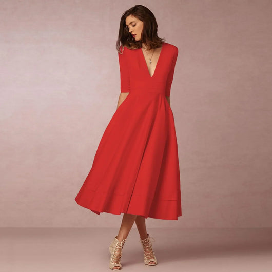 Bettina | Damen Elegantes Fließendes Midi Kleid
