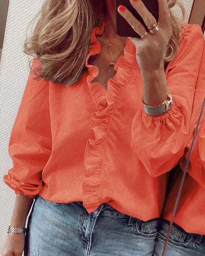 Katharina | Damen Elegante Wickelbluse Mit Rüschenbesatz
