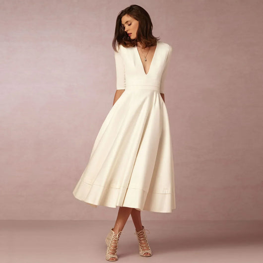 Bettina | Damen Elegantes Fließendes Midi Kleid