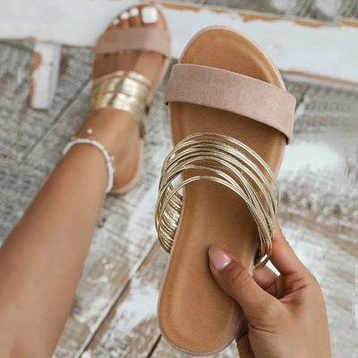 Jasmin | Damen Slip On Flache Sandalen Mit Doppelriemen