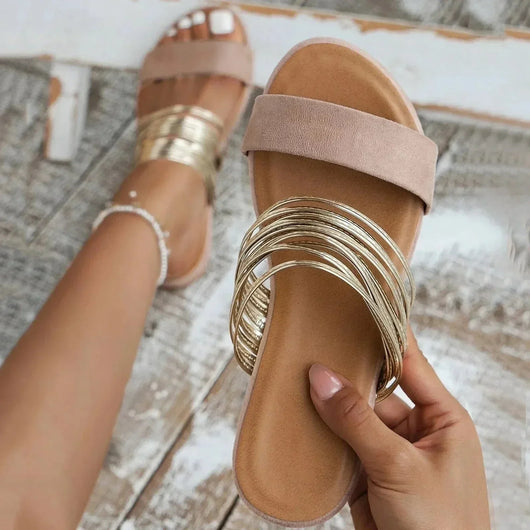 Jasmin | Damen Slip On Flache Sandalen Mit Doppelriemen