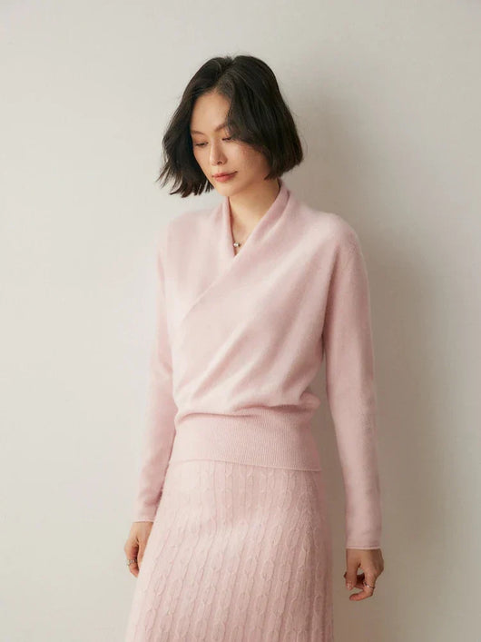 Laura | Damen Eleganter Wickelpullover Mit Überkreuztem Design
