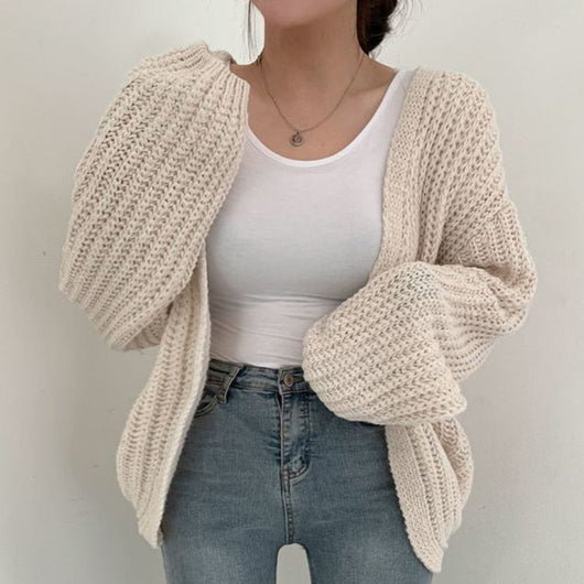 Carmen | Damen Freizeit-Strickjacke mit grobem Strick und offener Vorderseite