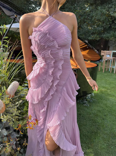 Elfriede | Damen Gefaltetes Rüschen Neckholder Midikleid