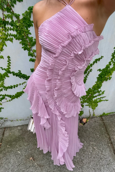 Elfriede | Damen Gefaltetes Rüschen Neckholder Midikleid