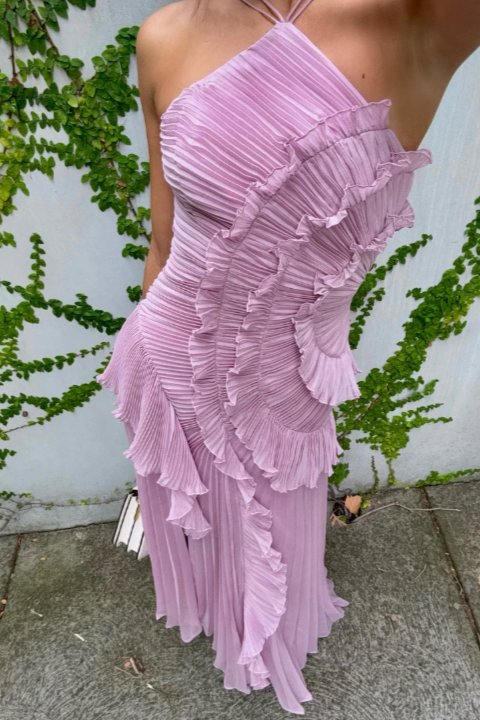 Elfriede | Damen Gefaltetes Rüschen Neckholder Midikleid