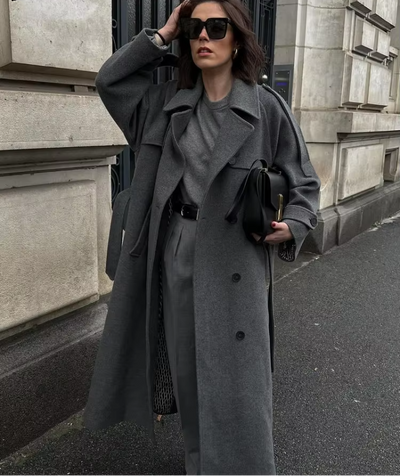 Sabine | Damen Langer Winter-Trenchcoat aus Wolle