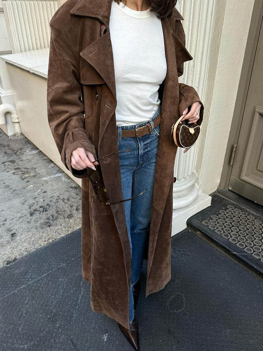 Emilia | Damen Winter Suede Doppelknopf Mantel