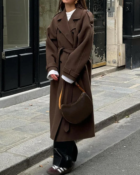 Sabine | Damen Langer Winter-Trenchcoat aus Wolle
