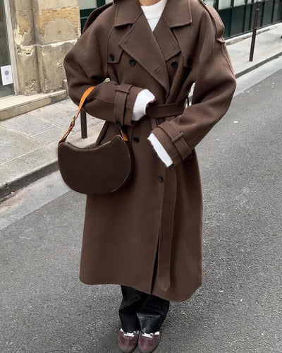Sabine | Damen Langer Winter-Trenchcoat aus Wolle