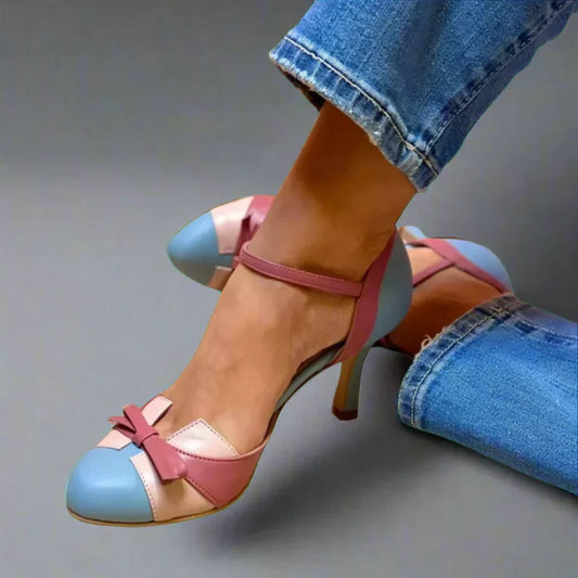 Barbara | Damen Klassische Pumps mit Schleifenriemen und mittlerem Absatz