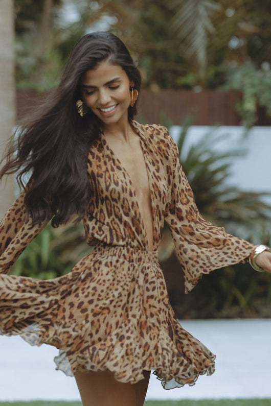 Sabine | Sommerliches Damen-Minikleid mit langen Ärmeln