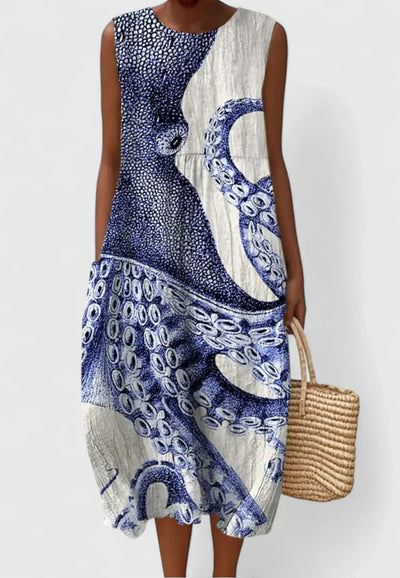 Britta | Damen Lässiges Strandkleid mit Oktopus-Print