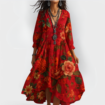 Eva | Damen Vintage Boho V-Ausschnitt Sommerkleid