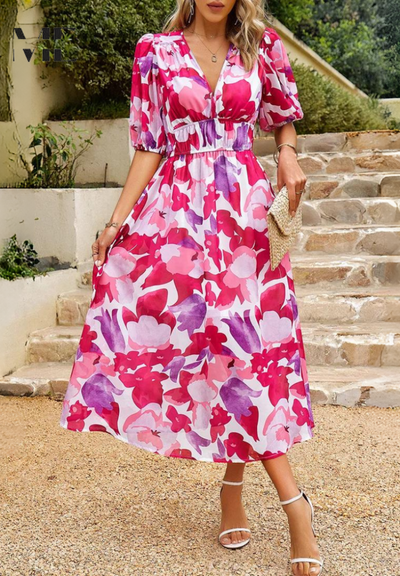 Doris | Damen Abstrakt Print Wickel Midi Kleid