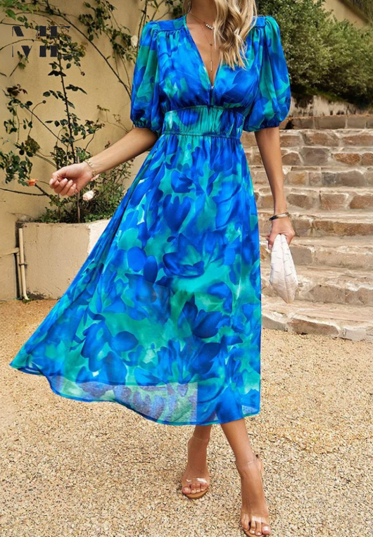 Doris | Damen Abstrakt Print Wickel Midi Kleid