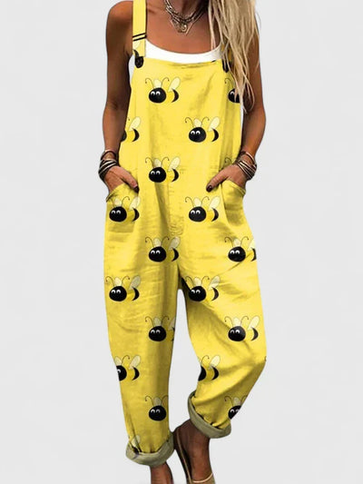 Lilian | Damen Lässiger Overall mit Lustigem Bienenprint