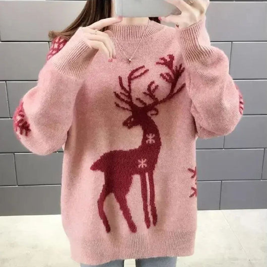 Doris | Gestrickter Damen-Weihnachtspullover mit Rentiermotiv