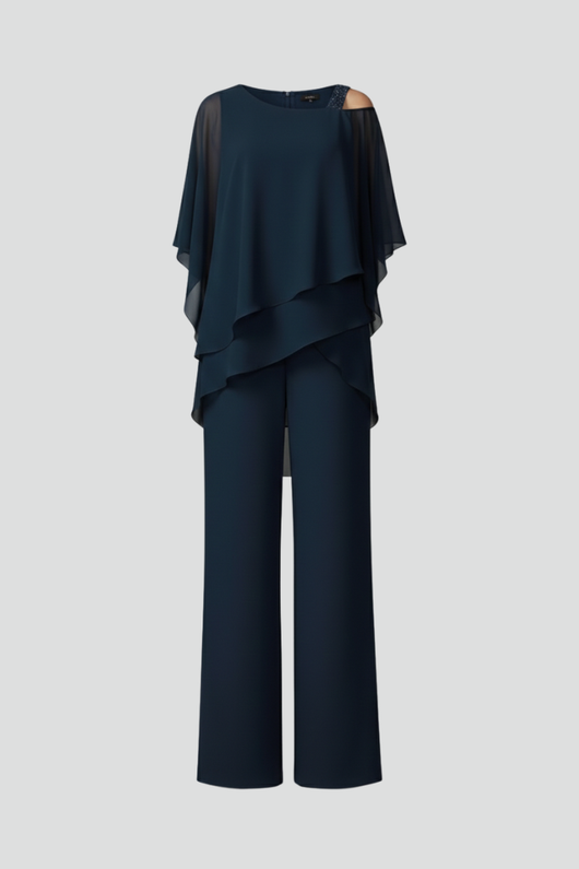 Jana | Damen Cold-Shoulder Fließender Wide-Leg Jumpsuit