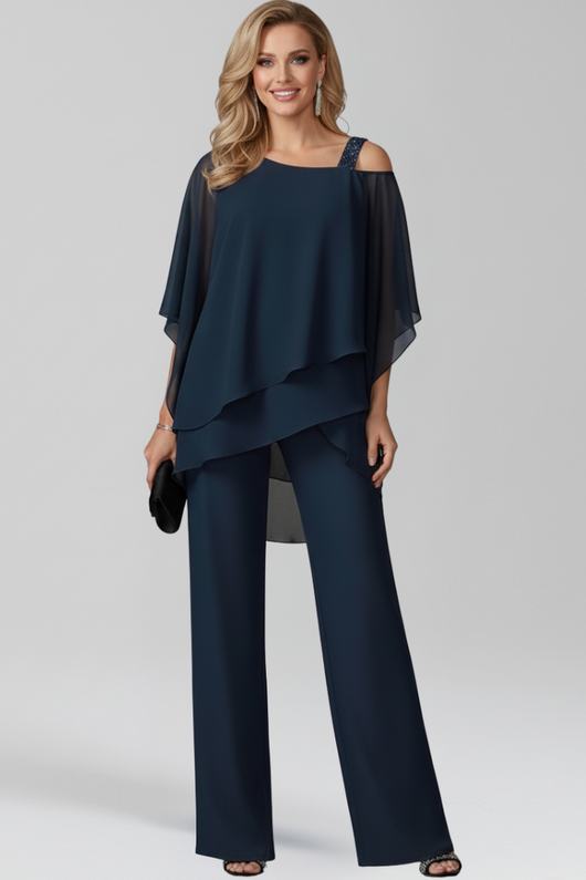 Jana | Damen Cold-Shoulder Fließender Wide-Leg Jumpsuit