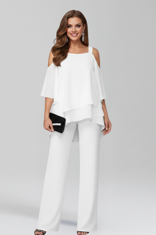 Jana | Damen Cold-Shoulder Fließender Wide-Leg Jumpsuit