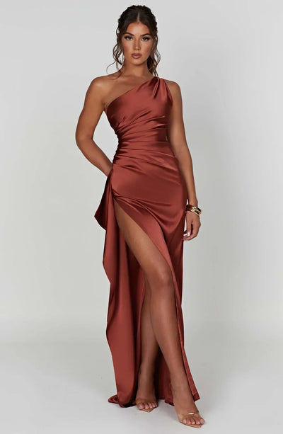 Petra | Damen One-Shoulder Maxikleid Mit Schlitz
