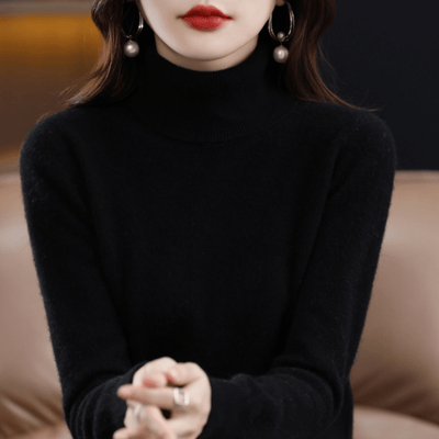 Elfriede | Damen Klassischer Warmer Strickpullover mit Rollkragen