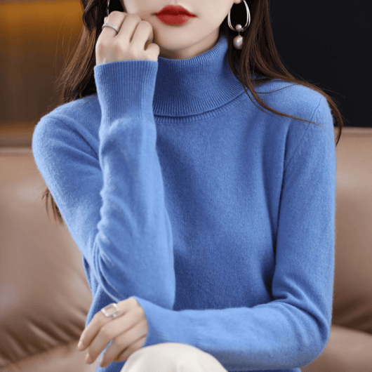 Elfriede | Damen Klassischer Warmer Strickpullover mit Rollkragen