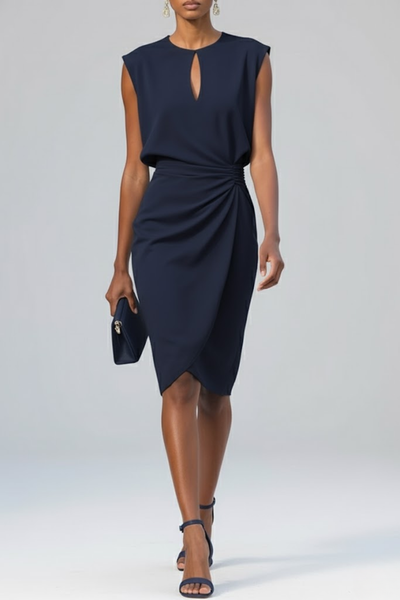 Katharina | Damen Midi-Kleid mit Schlüsselloch-Ausschnitt und Raffung