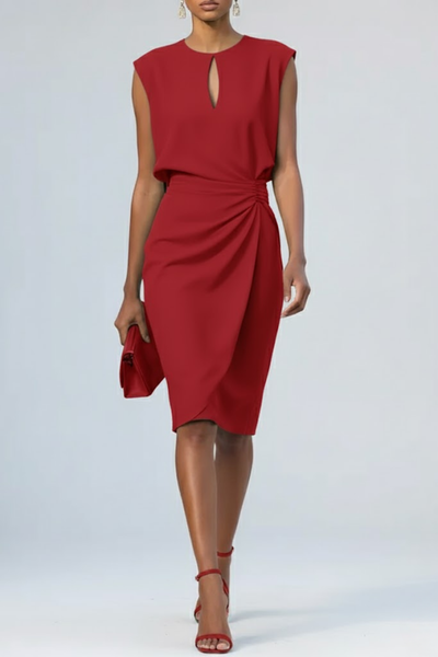 Katharina | Damen Midi-Kleid mit Schlüsselloch-Ausschnitt und Raffung