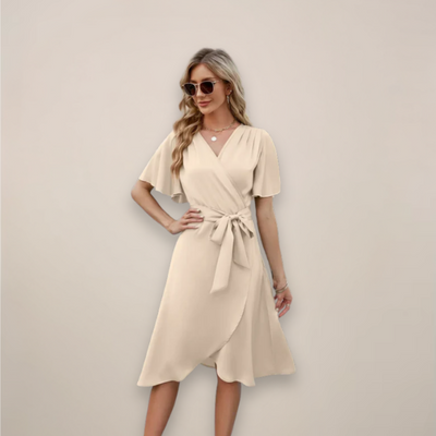Britta | Damen Midi-Wickelkleid mit Frontknoten