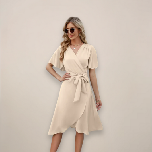 Britta | Damen Midi-Wickelkleid mit Frontknoten