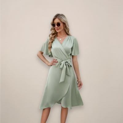 Britta | Damen Midi-Wickelkleid mit Frontknoten