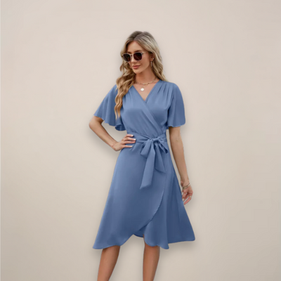 Britta | Damen Midi-Wickelkleid mit Frontknoten