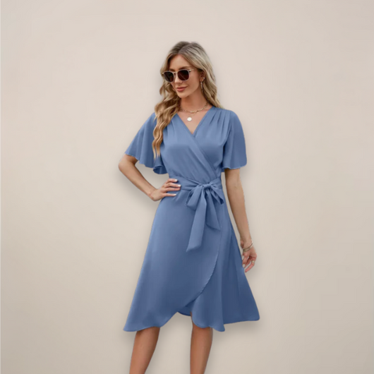 Britta | Damen Midi-Wickelkleid mit Frontknoten