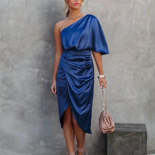 Lilian | Damen One-Shoulder-Minikleid im Wickelstil