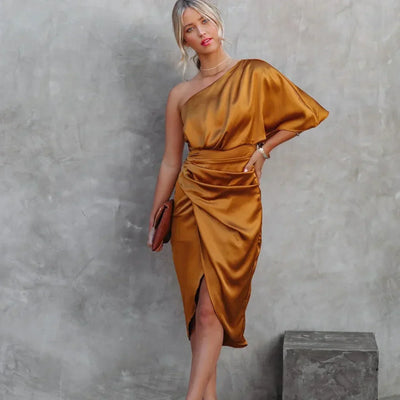 Lilian | Damen One-Shoulder-Minikleid im Wickelstil